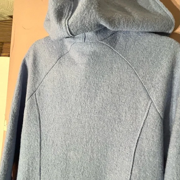 JOIE Medium Women Blue Wool Blend Hooded Open Front Stylish Midi Trench Overcoat - Picture 6 of 10